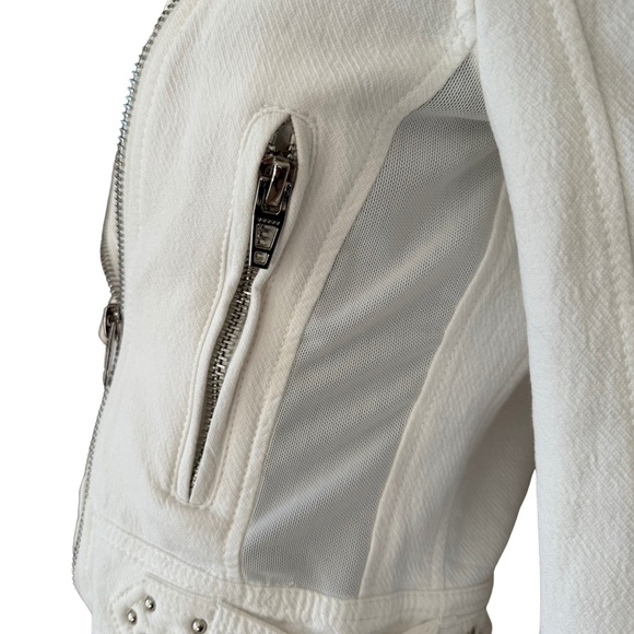 BLANKNYC Cropped Moto Bomber Jacket 100% Cotton “So Icy” White Style 68KG5172NOK - Picture 8 of 15